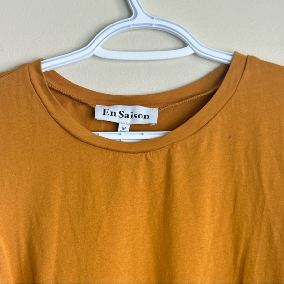 En Saison Puff Sleeve Blouse Size M Mustard Yellow Organza Ruffle Sleeve BohoTop - Picture 3 of 6